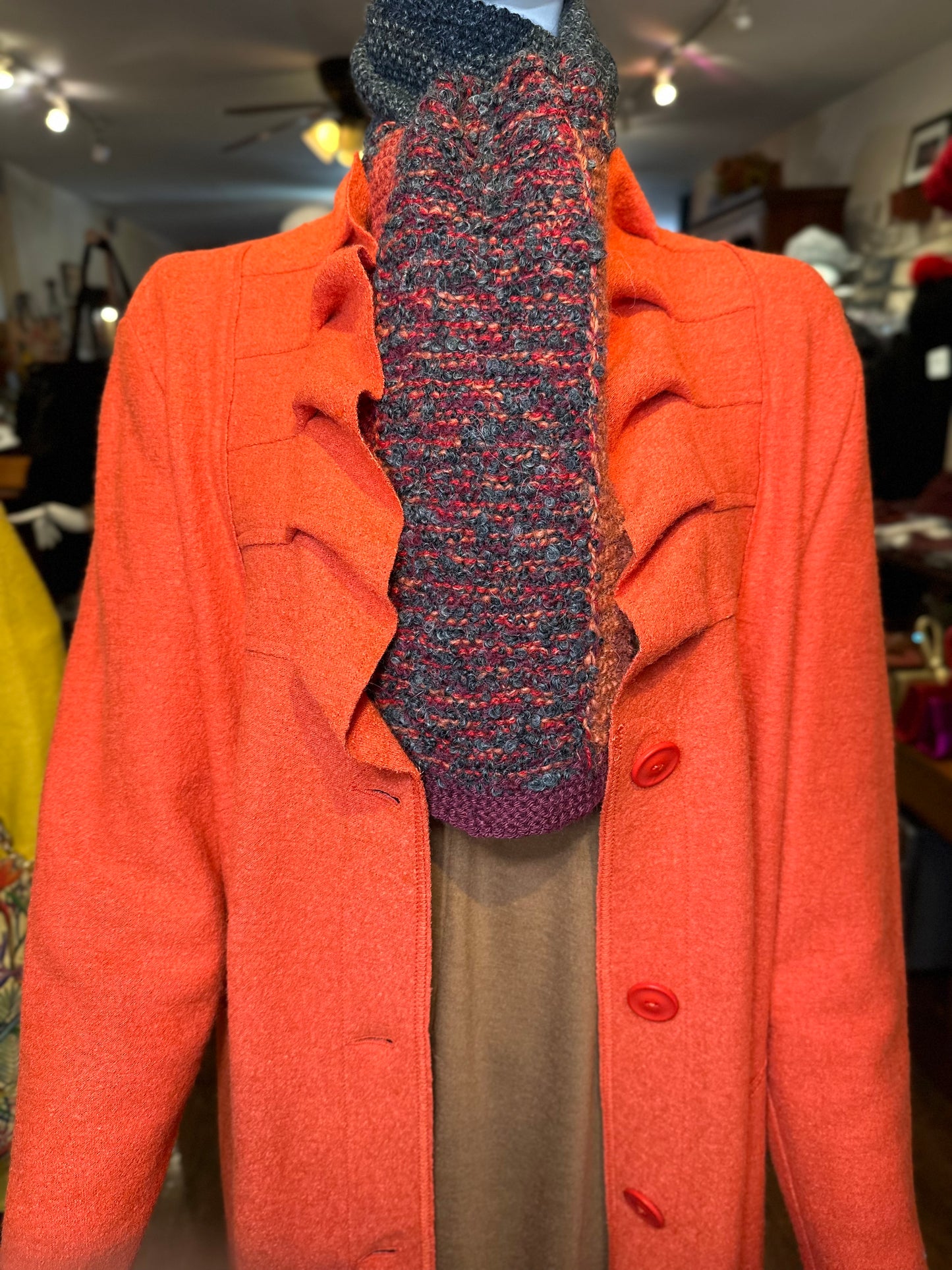 Ruffle Front Swing Coat