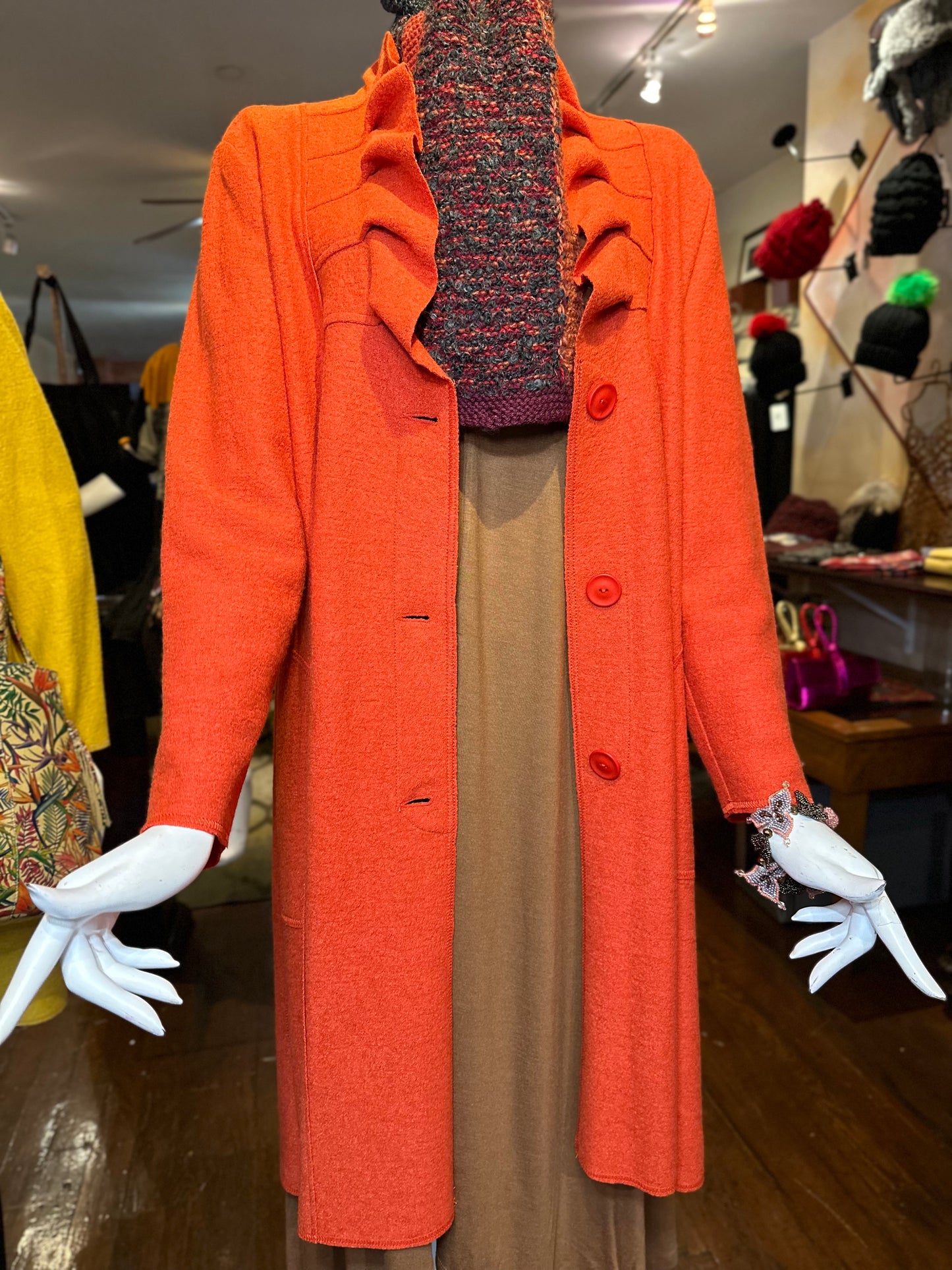 Ruffle Front Swing Coat