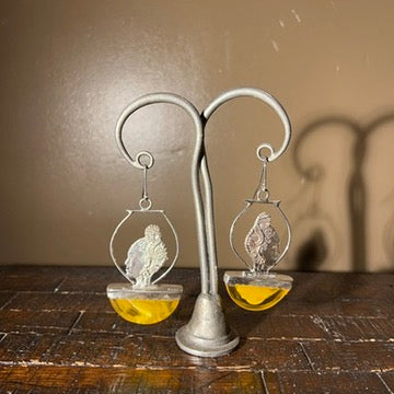 Sterling Silver & Amber handcrafted  Cameo Earring