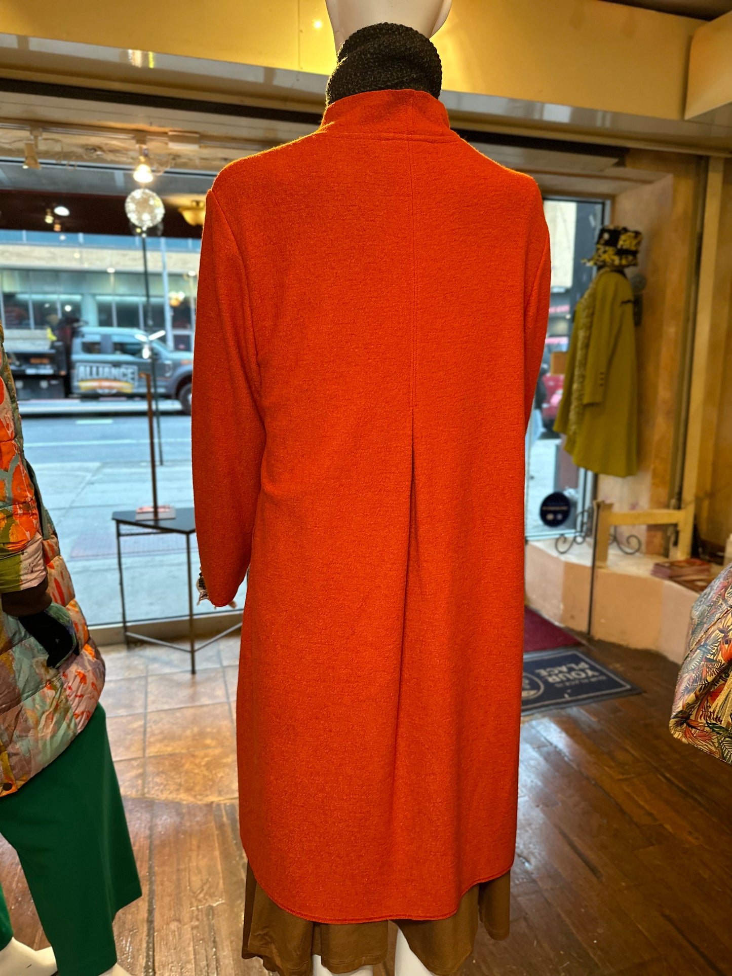 Ruffle Front Swing Coat