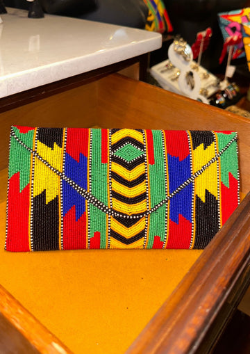 Tribal Print Beaded Clutch