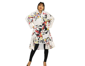Splatter Print Hi-Lo Cotton Shirt