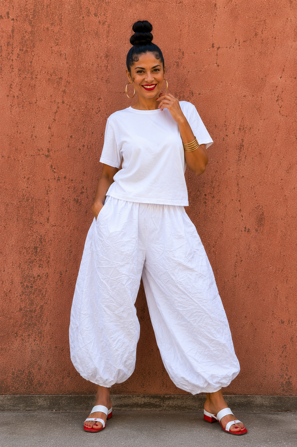 Crinkle Cotton Balloon Pants
