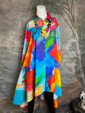 Watercolor Hi-Lo Cotton Shirt