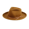 Mustard wool felt fedora with wide ribbon band