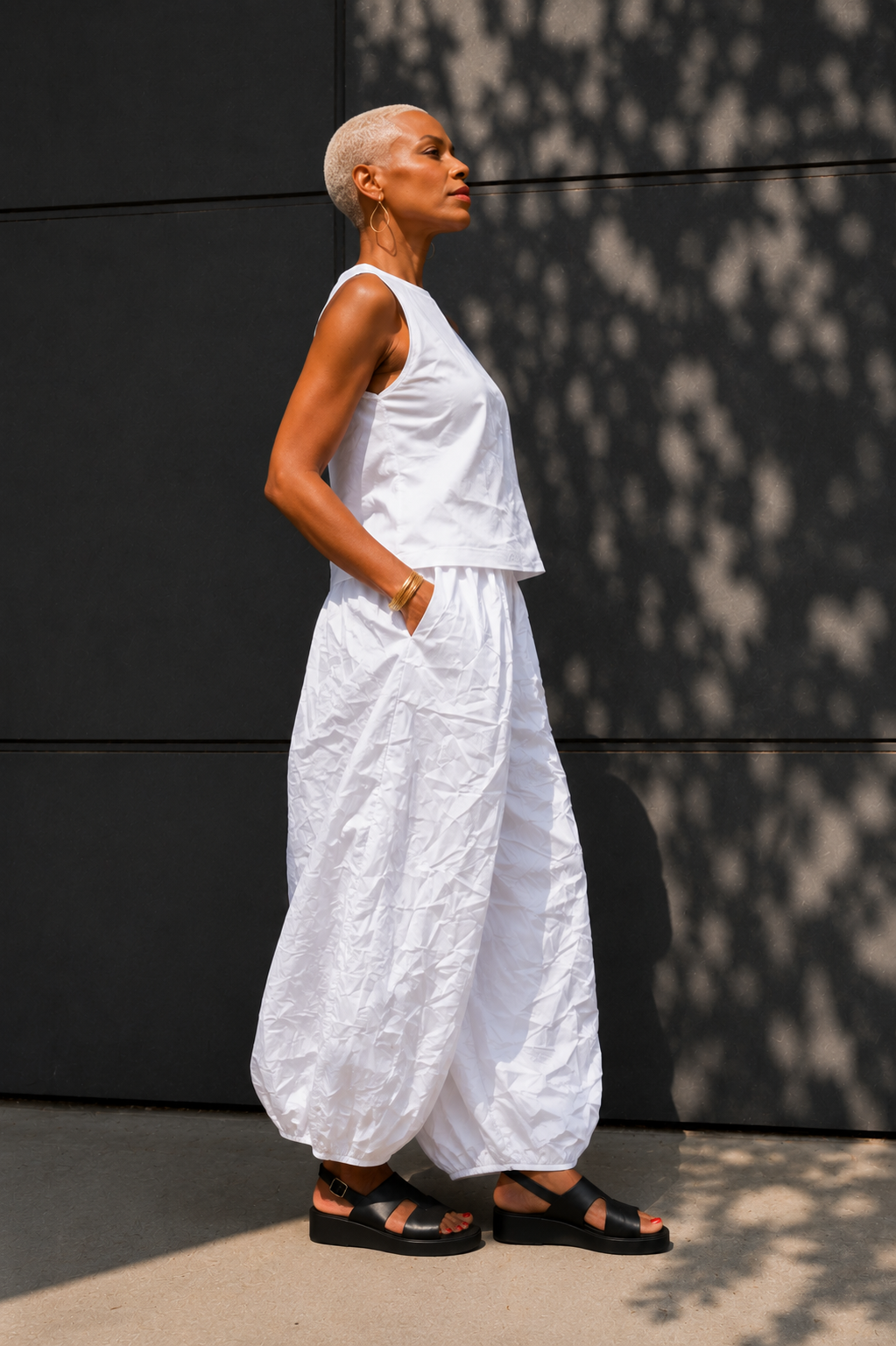 Crinkle Cotton Statement Pants