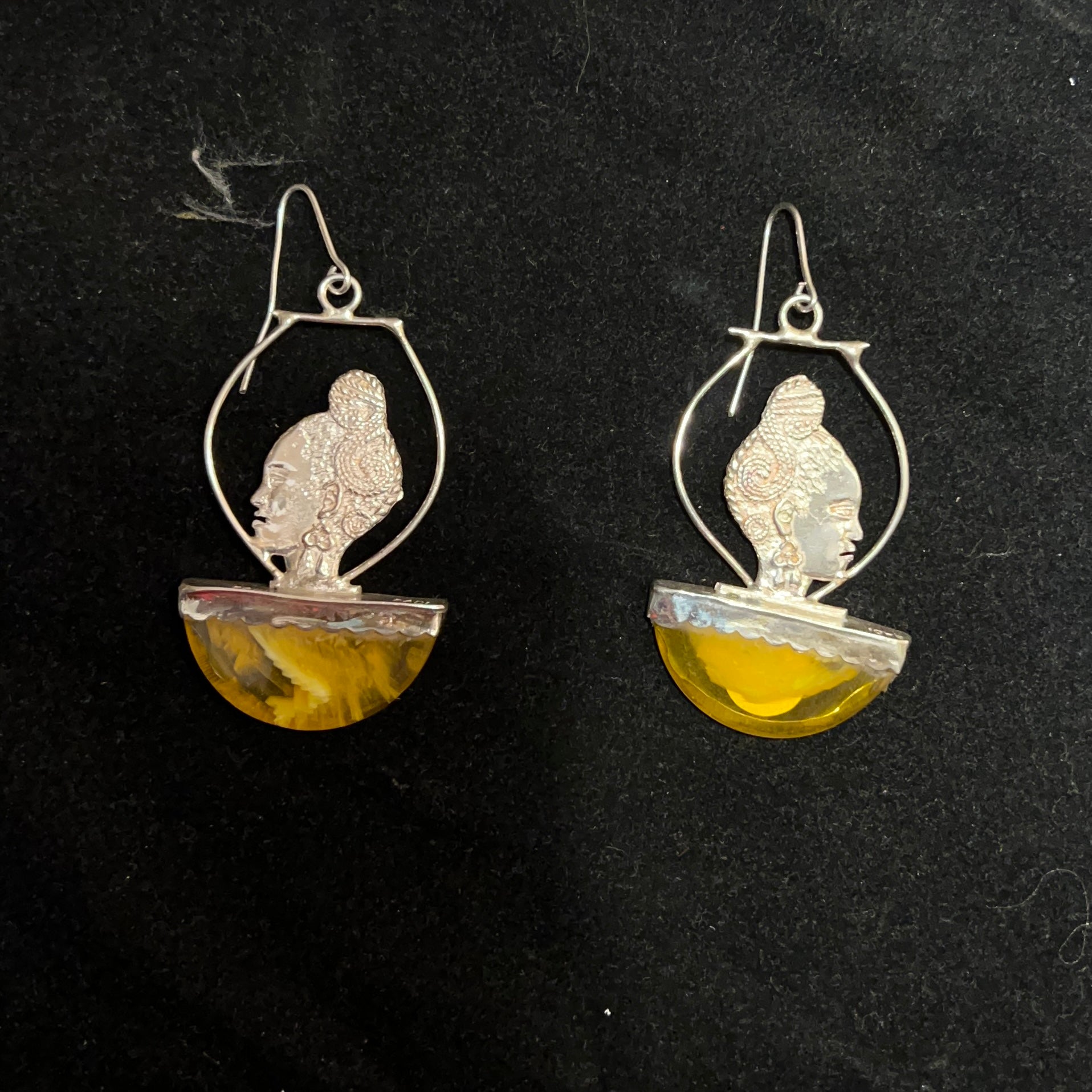 Sterling Silver & Amber handcrafted  Cameo Earring