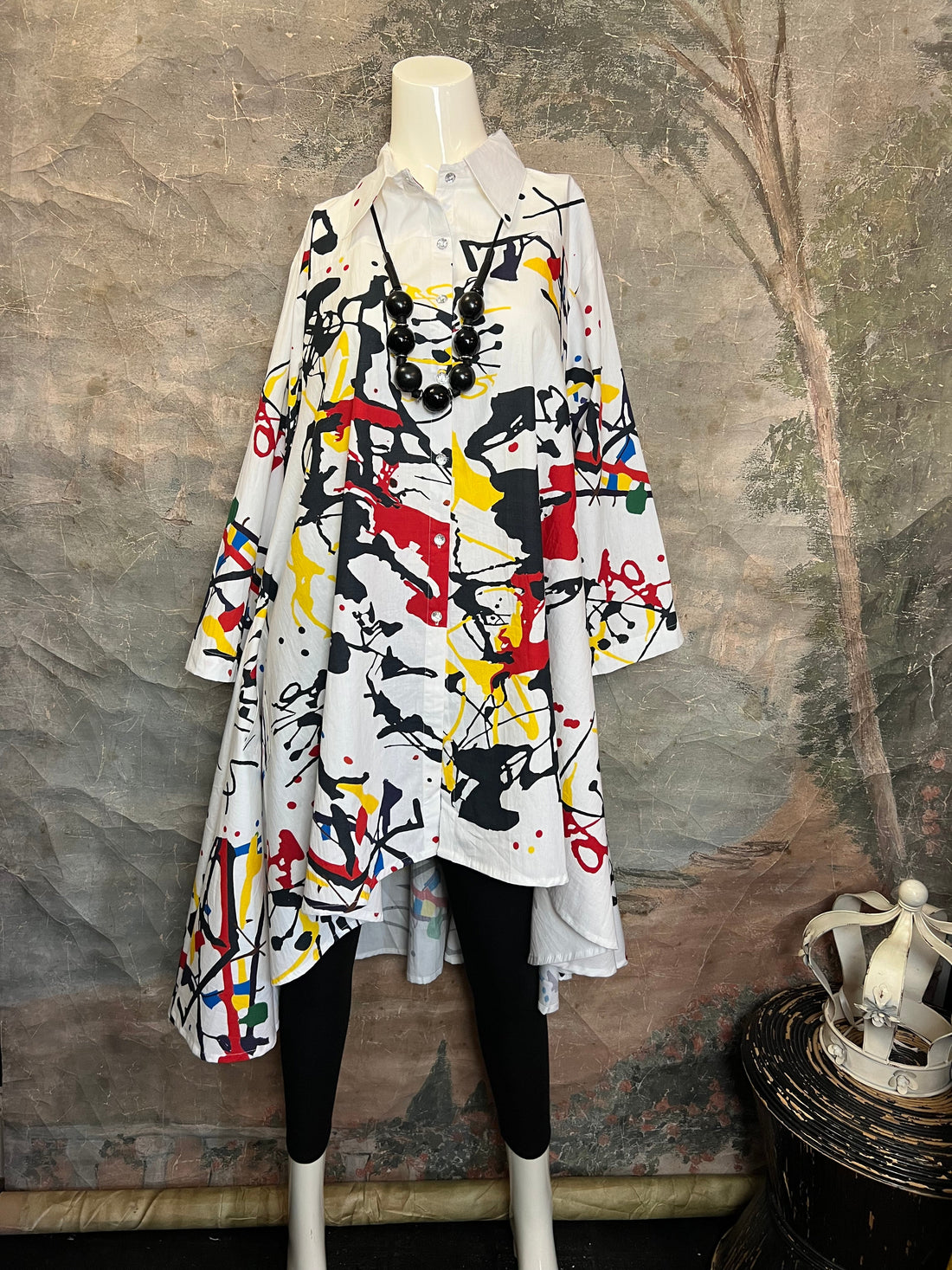 Splatter Print Hi-Lo Cotton Shirt