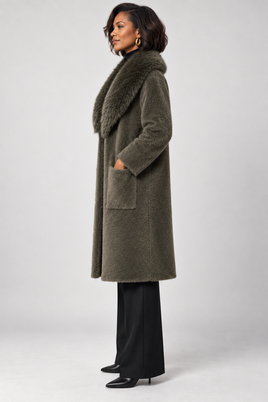 Olive green convertible knit coat