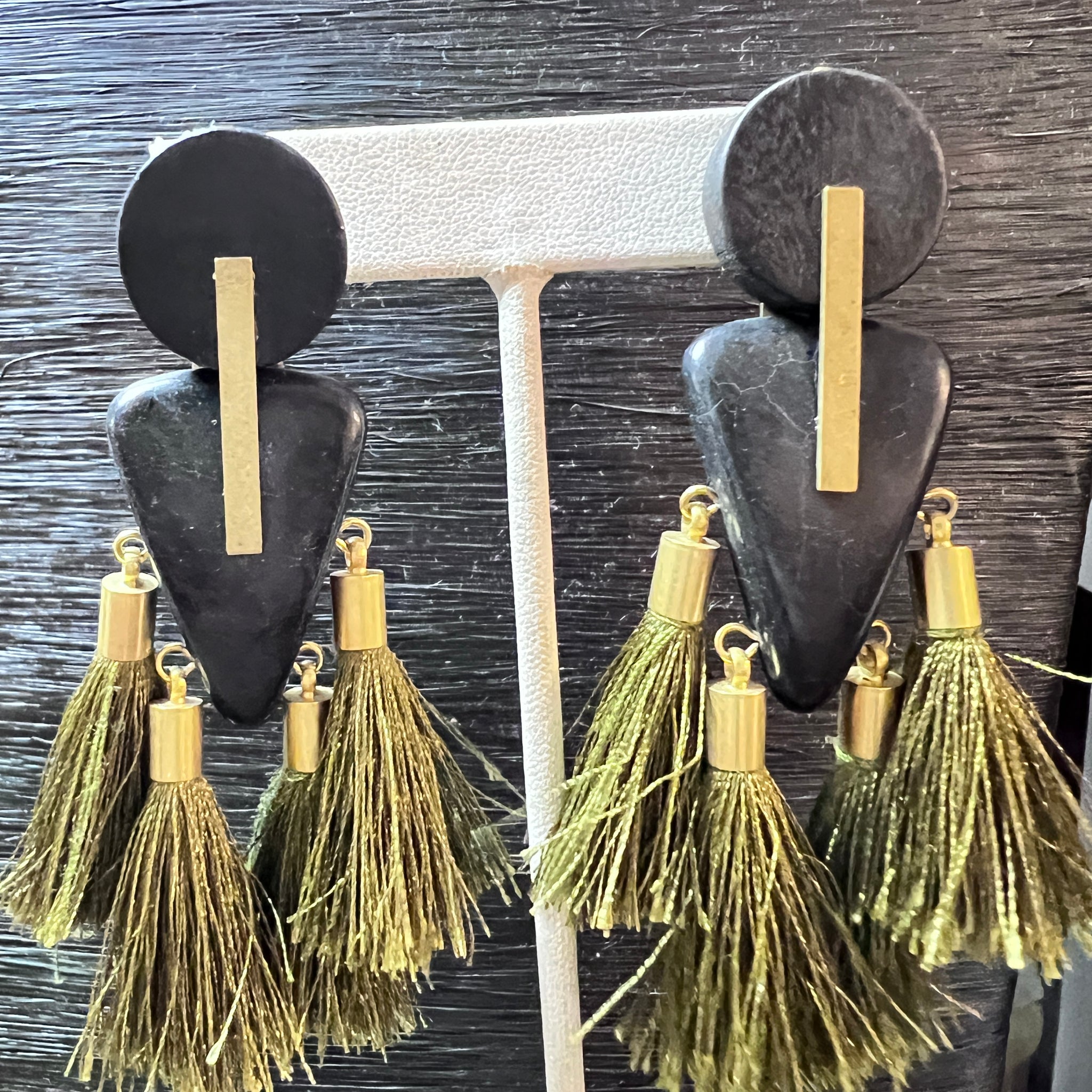 Black Wood Tassel Earring