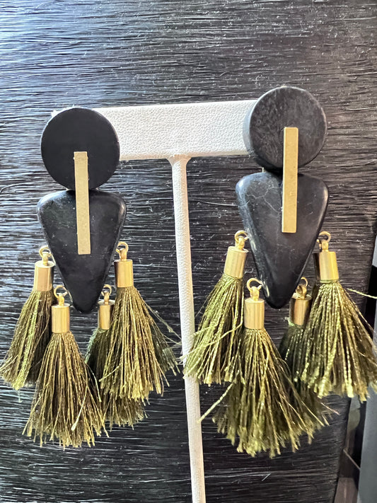 Black Wood Tassel Earring