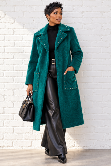 The Emerald Studded Faux Fur Coat