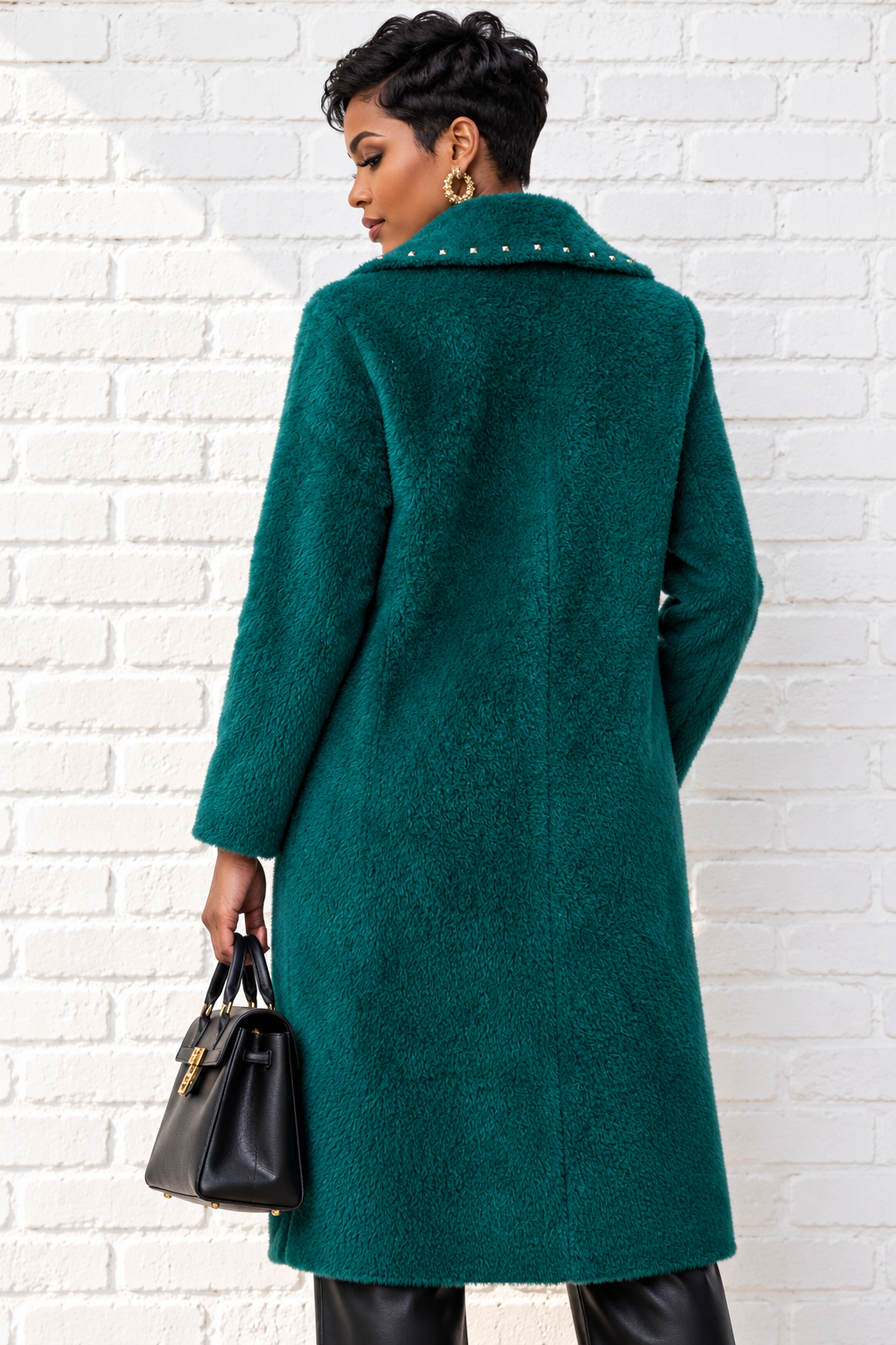 The Emerald Studded Faux Fur Coat