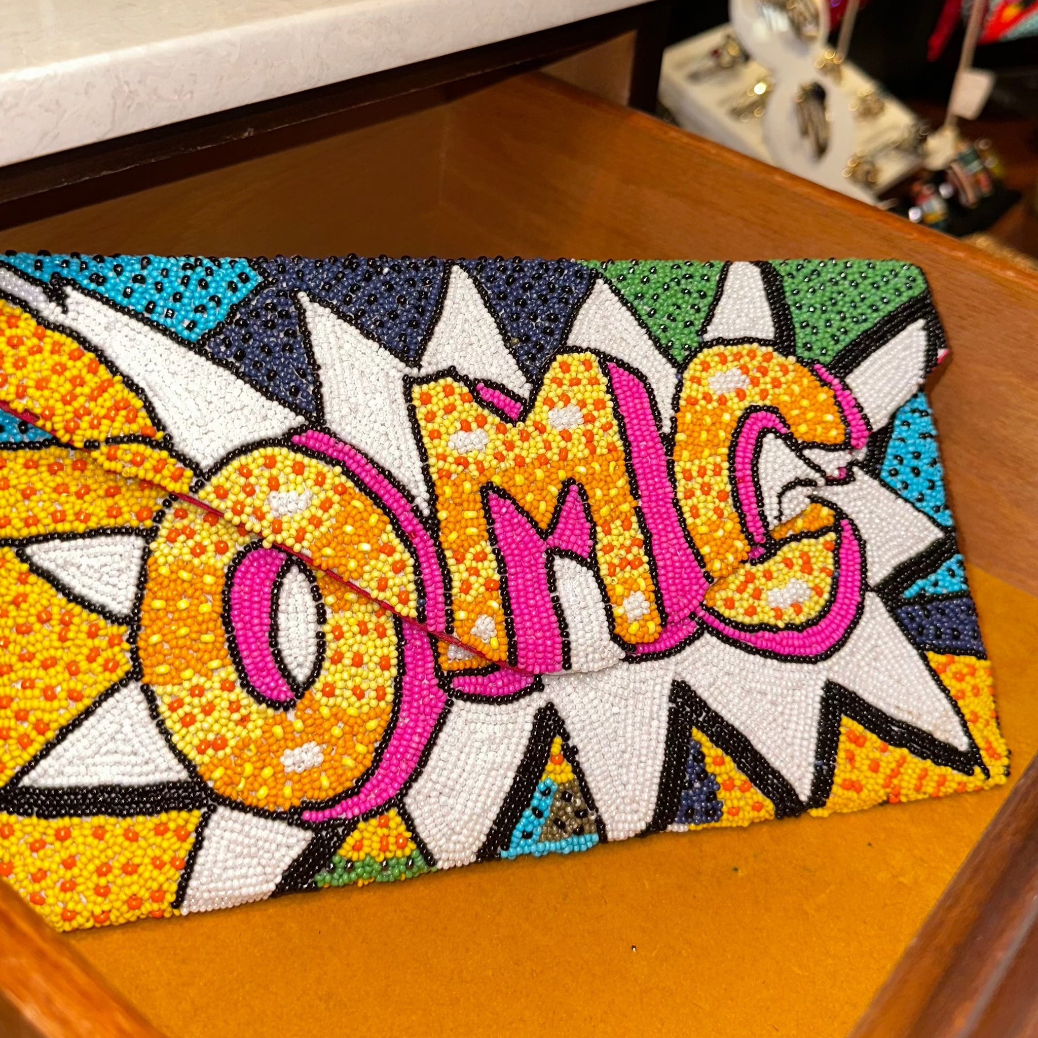 "OMG" Beaded Clutch