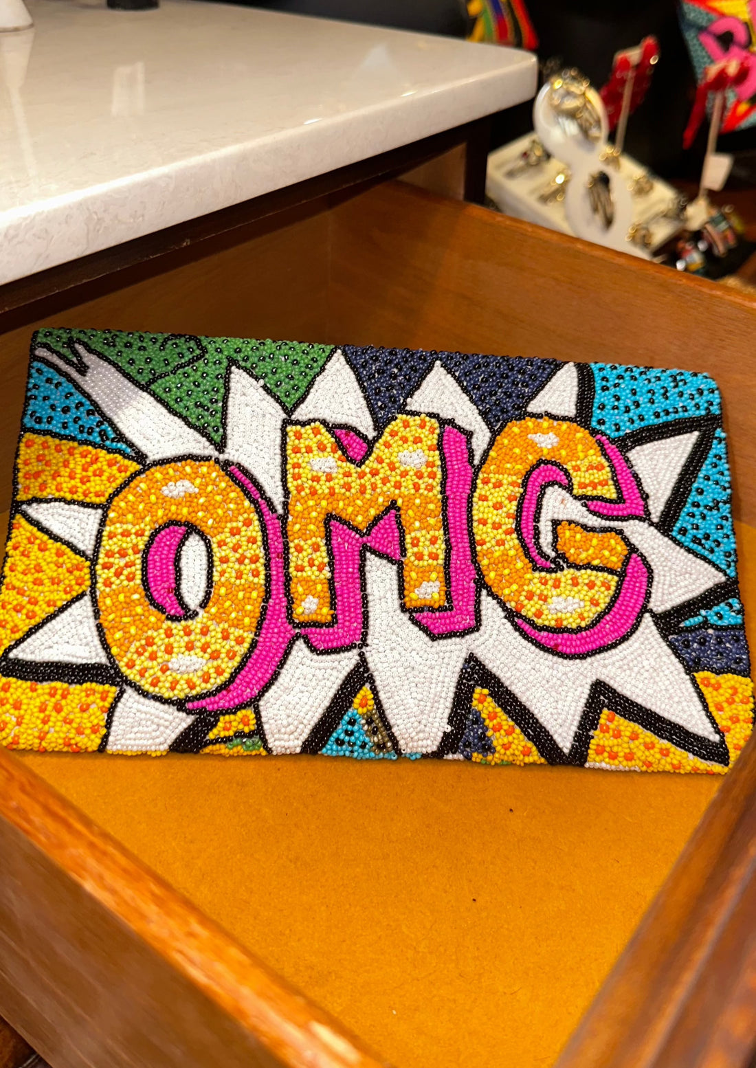 "OMG" Beaded Clutch