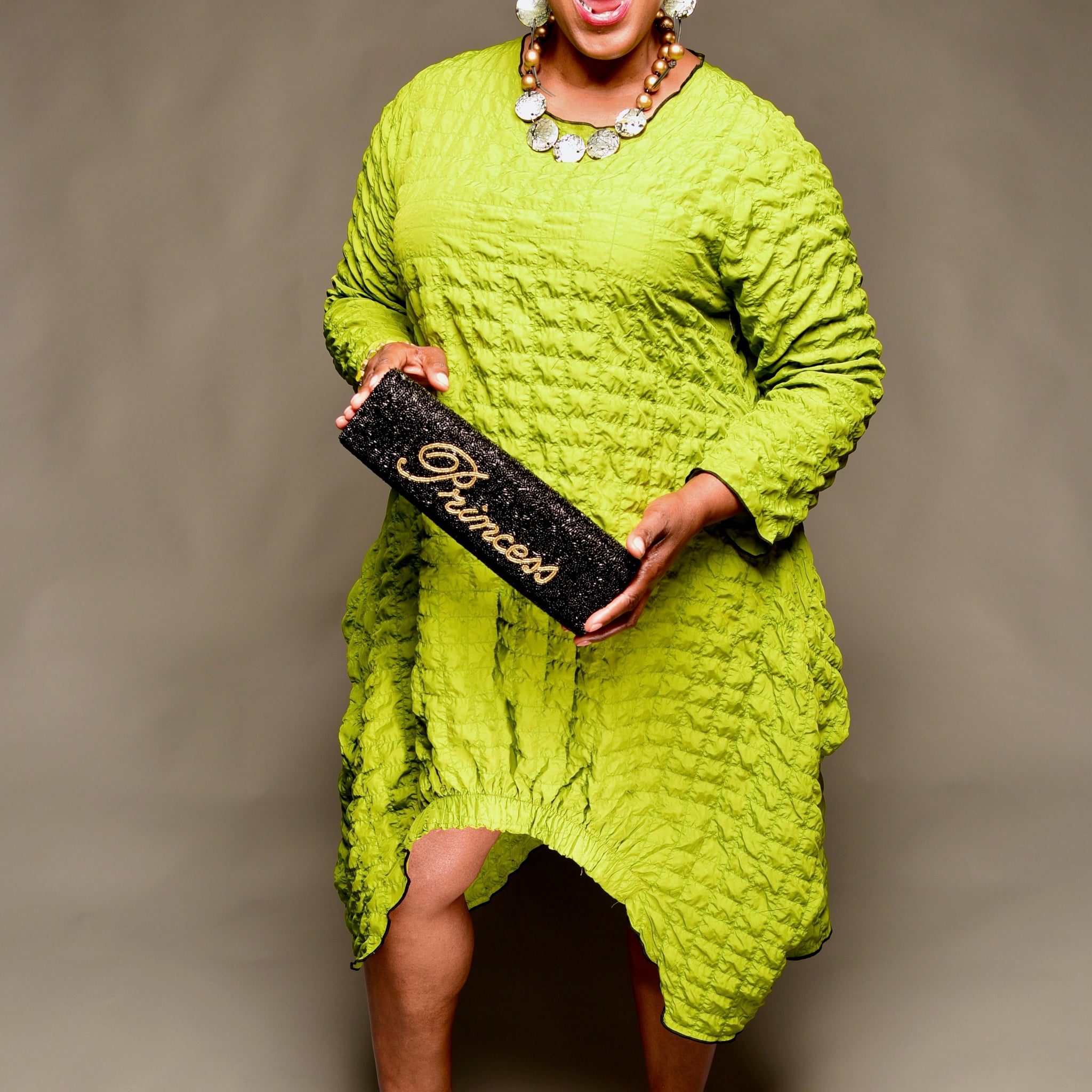 Lime Textured Cocoon Dress
