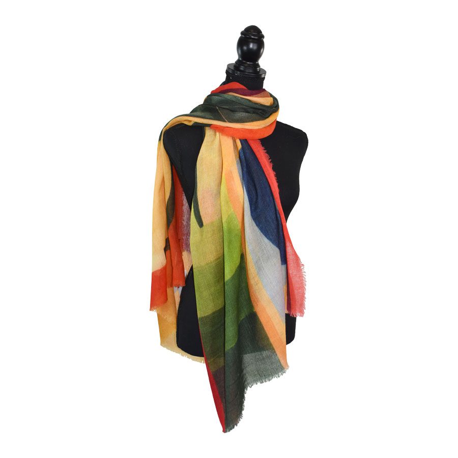 Porter Abstract Geo Wool Scarf in Multi, styled