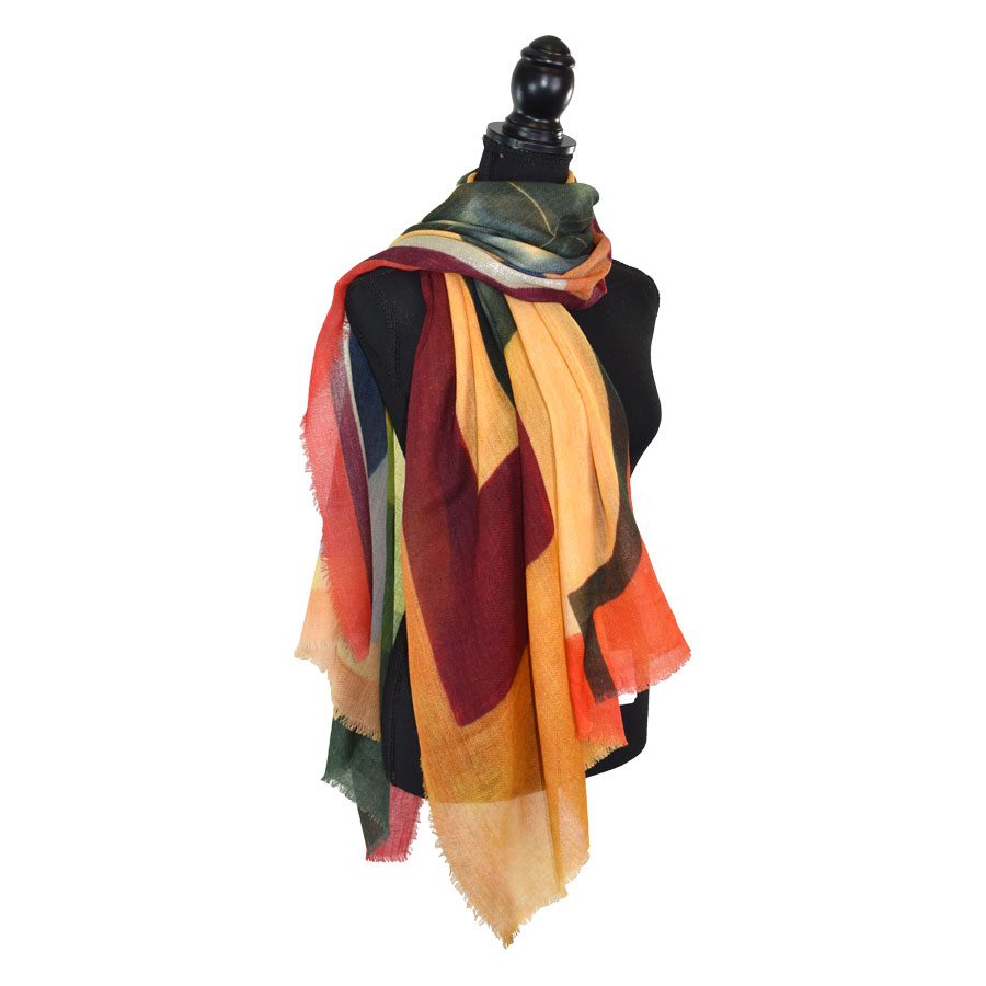 Porter Abstract Geo Wool Scarf in Multi, draped