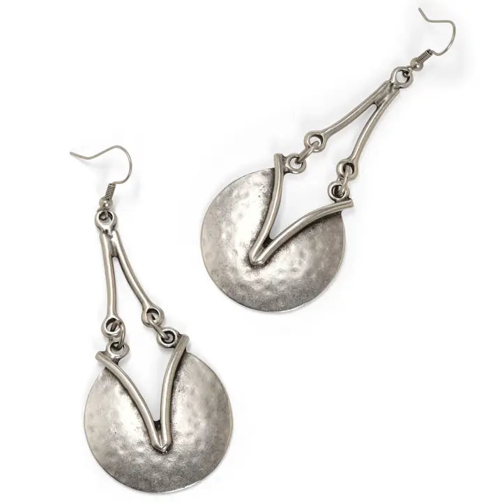 Hammered Disc Pewter Earrings-FKU40