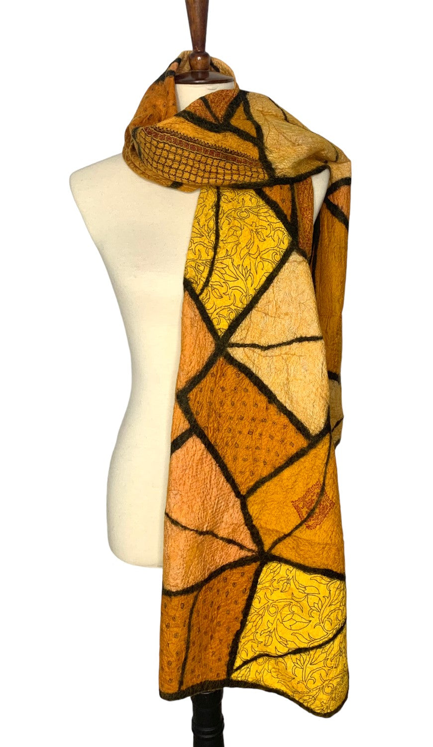 Silk Sari & Wool-Felted Scarf in Shades of Gold