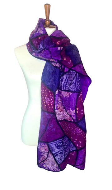 Silk Sari & Wool-Felted Scarf in Shades of Purple