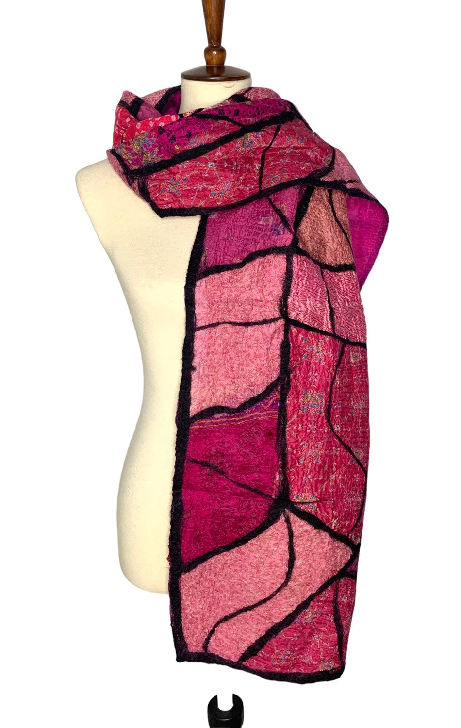 Silk Sari & Wool-Felted Scarf in Shades of Pink